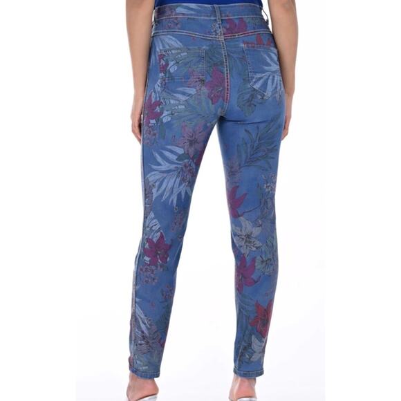 FRANK LYMAN REVERSIBLE DENIM BLUE PINK FLORAL JEAN PANTS XL - Picture 11 of 12